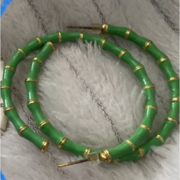 Lot of Bracelets and Green Earrings. Gold Enamel Bamboo. One marked Lilly. - Picture 4 of 4